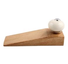2 Pieces Cream Round Ceramic Wooden Door Stopper